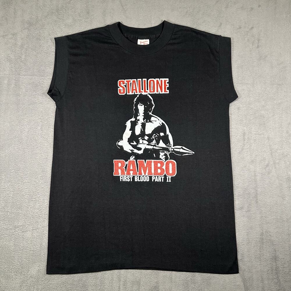 RARE Vtg 80s Rambo Movie Promo T Shirt L First Blood Part II Sylvester Stallone